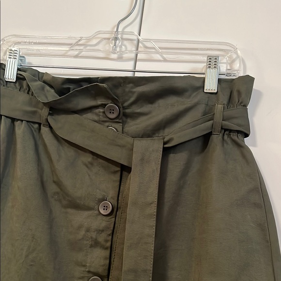 CRISTINA LEI DARK Green Asymmetrical Paper-bag Waist Cotton Midi Skirt, Size M - Picture 5 of 11